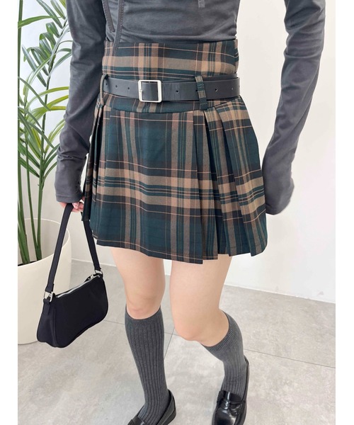 PHILLY(フィリー)の「【PHILLY】ベルトセットチェックスカパン(スカート・レディース・グリーン/ワイン・FREE)」の4枚目の写真