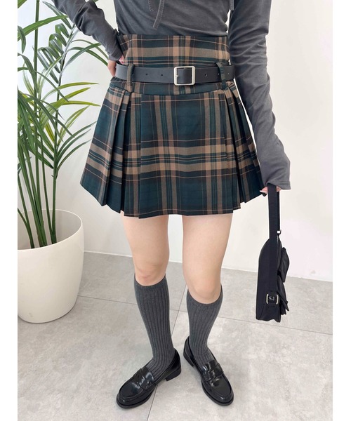 PHILLY(フィリー)の「【PHILLY】ベルトセットチェックスカパン(スカート・レディース・グリーン/ワイン・FREE)」の5枚目の写真
