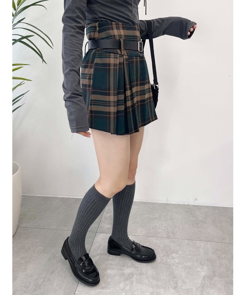 PHILLY(フィリー)の「【PHILLY】ベルトセットチェックスカパン(スカート・レディース・グリーン/ワイン・FREE)」の7枚目の写真