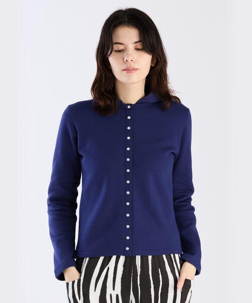 agnes b.(アニエスベー)の「オーガニックコットン メルトン 長袖 カーディガンプレッション "Capuche"(カーディガン/ボレロ・レディース・ネイビー・3/1/2)」の1枚目の写真