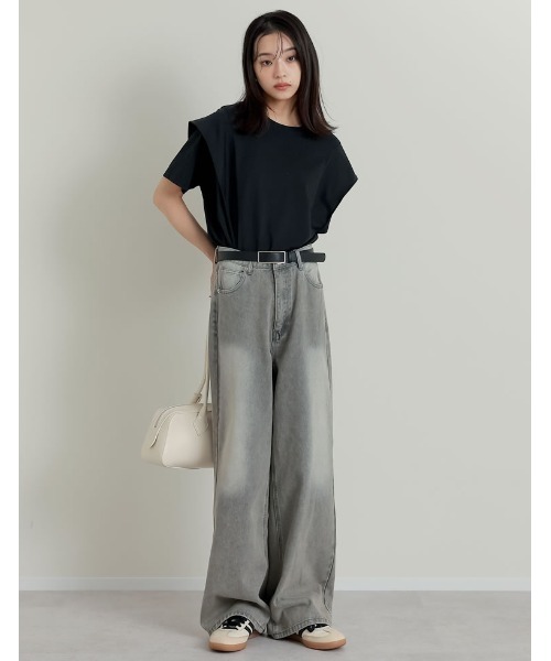 Re:EDIT（リエディ）の「[2025SS COLLECTION][低身長/高身長サイズ有]コットンデニムワイドストレートパンツ（デニムパンツ・レディース・グレー系その他/ブルー/ネイビー/ブルー系その他・SHORT/MEDIUM/TALL/LARGE）」の8枚目の写真