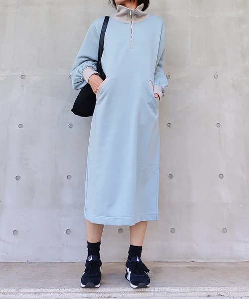Q（キュー）の「ハーフZIPスウェットワンピ（ワンピース・レディース・ライトブルー/ブラック・MEDIUM）」の22枚目の写真