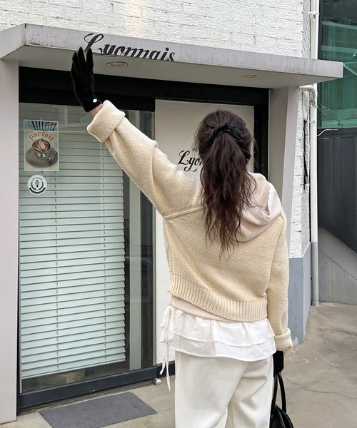 by muni:r（バイ ムニール）の「ニットカラーポケットジップアップ（ニット/セーター・レディース・アイボリー/ブラック・FREE）」の9枚目の写真