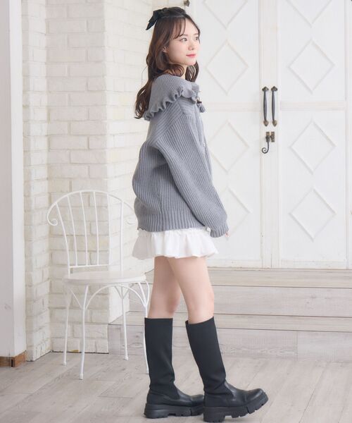 ems excite（エムズエキサイト）の「リボン釦デカ襟カーデ（カーディガン/ボレロ・レディース・ダークグレー/ブルー/ナチュラル・FREE）」の22枚目の写真