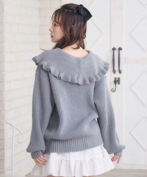 ems excite（エムズエキサイト）の「リボン釦デカ襟カーデ（カーディガン/ボレロ・レディース・ダークグレー/ブルー/ナチュラル・FREE）」の16枚目の写真