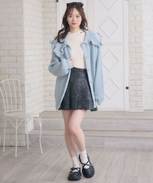 ems excite（エムズエキサイト）の「リボン釦デカ襟カーデ（カーディガン/ボレロ・レディース・ダークグレー/ブルー/ナチュラル・FREE）」の17枚目の写真