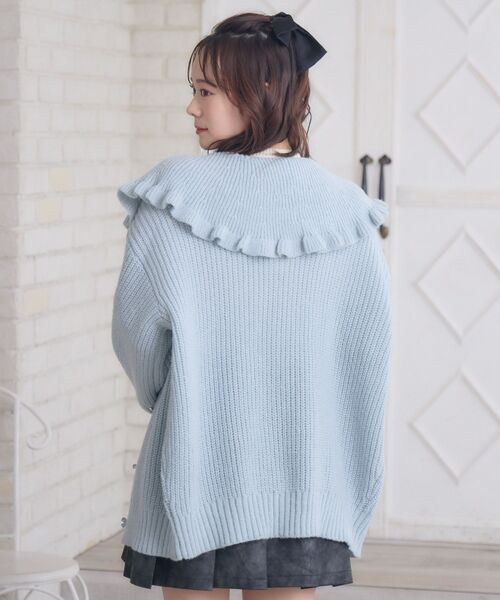 ems excite（エムズエキサイト）の「リボン釦デカ襟カーデ（カーディガン/ボレロ・レディース・ダークグレー/ブルー/ナチュラル・FREE）」の13枚目の写真