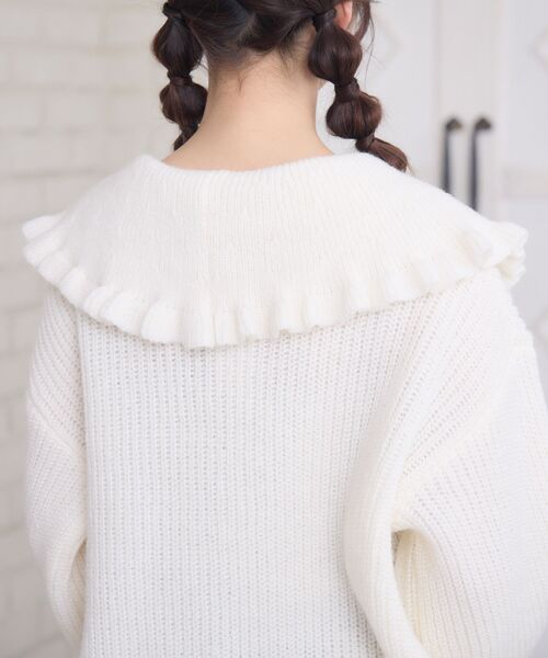 ems excite（エムズエキサイト）の「リボン釦デカ襟カーデ（カーディガン/ボレロ・レディース・ダークグレー/ブルー/ナチュラル・FREE）」の9枚目の写真