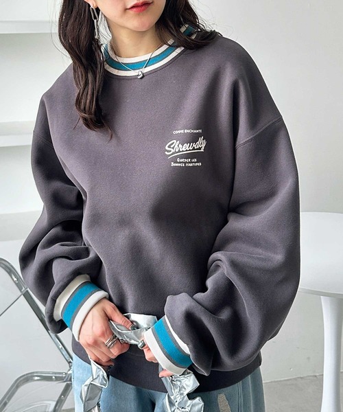 FIRST MOOD(ファーストムード)の「《FIRSTMOODコラボ》ラインリブエンブロイダリー裏起毛スウェット(スウェット・レディース・チャコール/杢グレー・MEDIUM)」の13枚目の写真