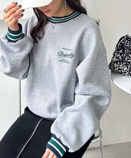FIRST MOOD(ファーストムード)の「《FIRSTMOODコラボ》ラインリブエンブロイダリー裏起毛スウェット(スウェット・レディース・チャコール/杢グレー・MEDIUM)」の5枚目の写真