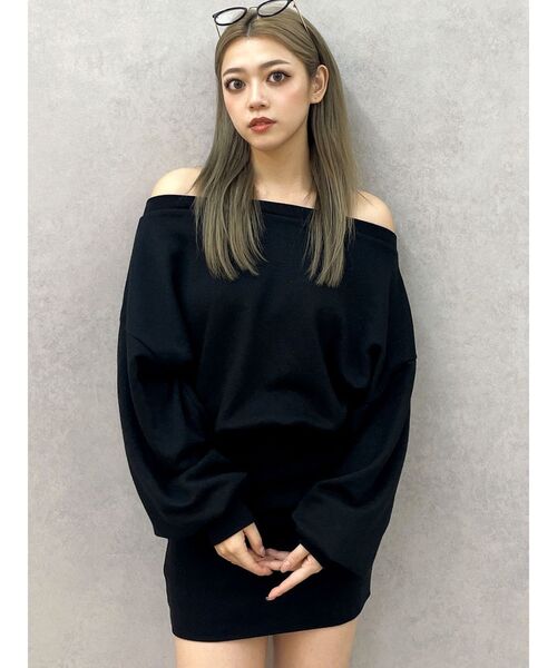 GYDA（ジェイダ）の「GDドッキングオフショルGLITTERスウェットワンピース（ワンピース・レディース・ブラック/グレー/ピンク・FREE）」の9枚目の写真