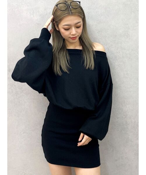 GYDA（ジェイダ）の「GDドッキングオフショルGLITTERスウェットワンピース（ワンピース・レディース・ブラック/グレー/ピンク・FREE）」の5枚目の写真