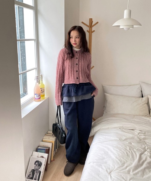 by muni:r（バイ ムニール）の「フリルダブルレイヤー起毛パンツ（スウェットパンツ・レディース・ブラック/ネイビー・FREE）」の17枚目の写真