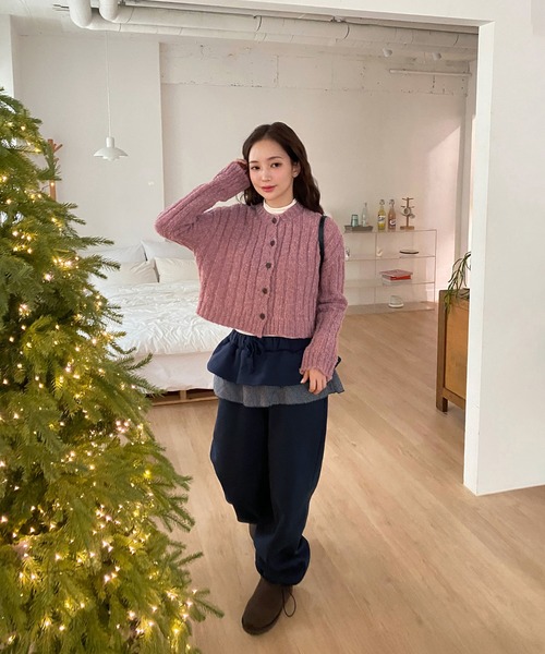 by muni:r（バイ ムニール）の「フリルダブルレイヤー起毛パンツ（スウェットパンツ・レディース・ブラック/ネイビー・FREE）」の21枚目の写真