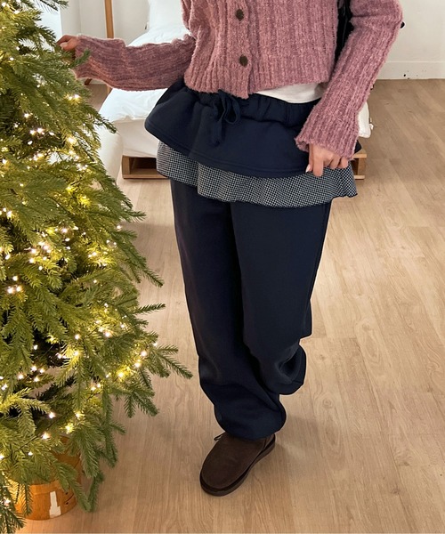 by muni:r（バイ ムニール）の「フリルダブルレイヤー起毛パンツ（スウェットパンツ・レディース・ブラック/ネイビー・FREE）」の22枚目の写真