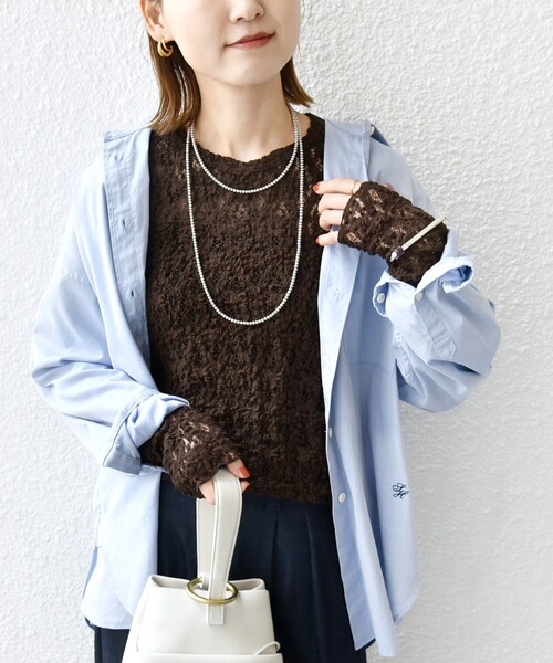 手洗い可能〉ラッセル レース クルーネック カットソー（Tシャツ