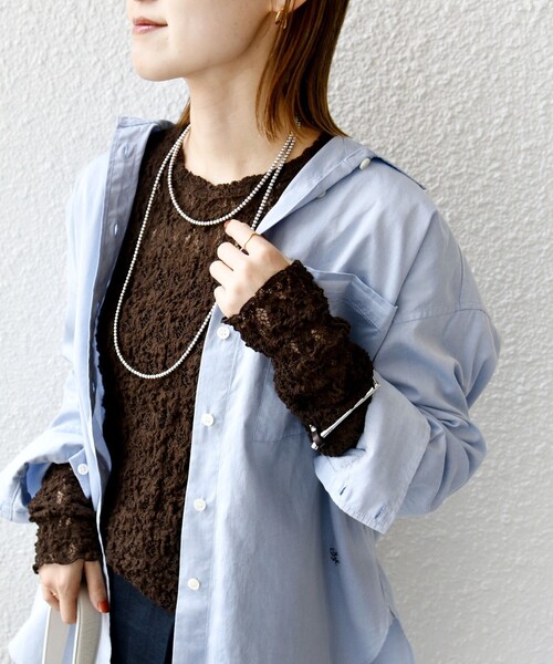 手洗い可能〉ラッセル レース クルーネック カットソー（Tシャツ