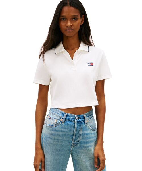 tommy jeans(トミー ジーンズ)の「クロップドバッジショートスリーブポロシャツ(ポロシャツ・レディース・ネイビー/レッド/ホワイト・SMALL/MEDIUM/X-SMALL)」の2枚目の写真
