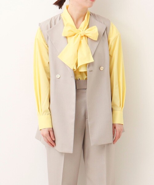 MICO COULIER（ミコクリエ）の「《セットアップ対応》ライトモククロス ジレ（テーラードジャケット・レディース・ネイビー/グレイッシュベージュ・38）」の2枚目の写真