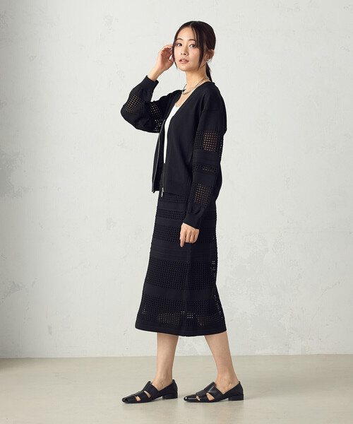 COMME CA ISM(コムサイズム)の「スクエアメッシュ総柄ニットスカート / セットアップ対応(スカート・レディース・ブラック/オリーブ・MEDIUM/LARGE)」の8枚目の写真