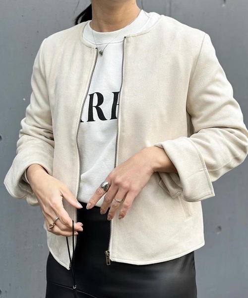 aquagarage（アクアガレージ）の「スエードタッチノーカラージャケット（その他アウター・レディース・ベージュ/アイボリー/ライトピンク/ライトブルー・M/L）」の2枚目の写真