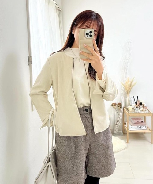 aquagarage（アクアガレージ）の「スエードタッチノーカラージャケット（その他アウター・レディース・ベージュ/アイボリー/ライトピンク/ライトブルー・M/L）」の10枚目の写真