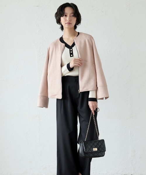 aquagarage（アクアガレージ）の「スエードタッチノーカラージャケット（その他アウター・レディース・ベージュ/アイボリー/ライトピンク/ライトブルー・M/L）」の15枚目の写真