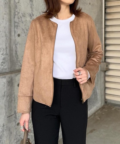 aquagarage（アクアガレージ）の「スエードタッチノーカラージャケット（その他アウター・レディース・ベージュ/アイボリー/ライトピンク/ライトブルー・M/L）」の12枚目の写真