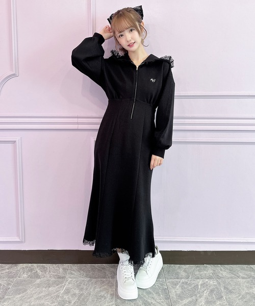 【再入荷！】 セール】レースラインスウエットロングワンピース（ワンピース ワンピース