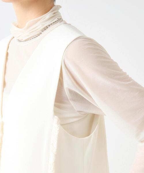 SOFFITTO（ソフィット）の「麻調深Vネックフリンジストレッチワンピース（ワンピース・レディース・ブラック/アイボリー・M/S）」の9枚目の写真