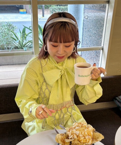 HELLO.SANFRANCISCO(ハローサンフランシスコ)の「【HELLO.SANFRANCISCO】【momo企画】ストライプ2wayボウタイブラウス(シャツ/ブラウス・レディース・ピンク/パープル/イエロー・ONE SIZE)」の20枚目の写真