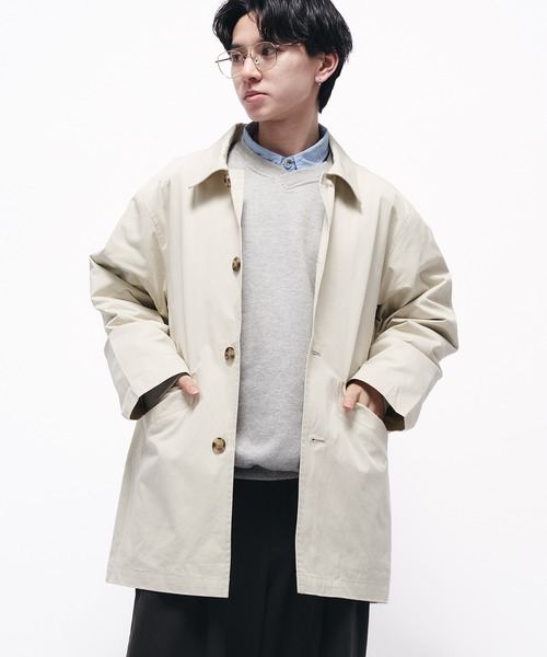 Adoon plain(アドーンプレーン)の「TWILL DART HALF COAT / ツイルダーツハーフコート/ブルゾン(ダウンジャケット/コート・メンズ・ライトカーキ/アイボリー・MEDIUM/LARGE)」の2枚目の写真