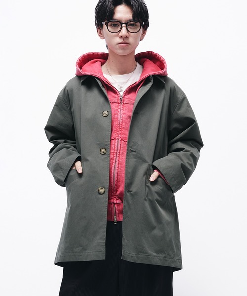 Adoon plain(アドーンプレーン)の「TWILL DART HALF COAT / ツイルダーツハーフコート/ブルゾン(ダウンジャケット/コート・メンズ・ライトカーキ/アイボリー・MEDIUM/LARGE)」の18枚目の写真