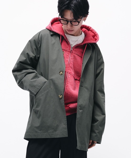 Adoon plain(アドーンプレーン)の「TWILL DART HALF COAT / ツイルダーツハーフコート/ブルゾン(ダウンジャケット/コート・メンズ・ライトカーキ/アイボリー・MEDIUM/LARGE)」の20枚目の写真