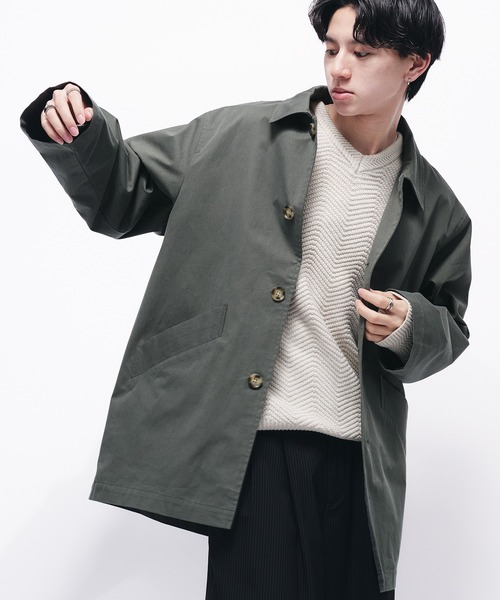 Adoon plain(アドーンプレーン)の「TWILL DART HALF COAT / ツイルダーツハーフコート/ブルゾン(ダウンジャケット/コート・メンズ・ライトカーキ/アイボリー・MEDIUM/LARGE)」の4枚目の写真