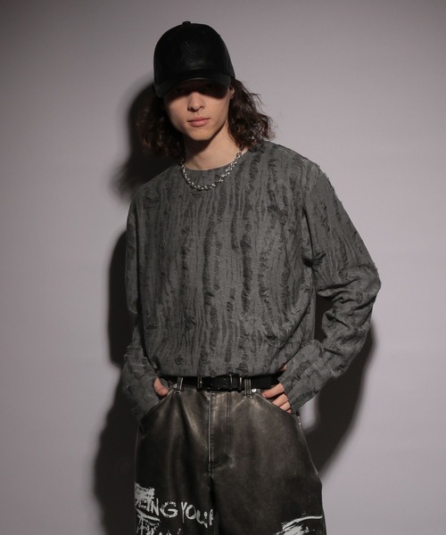HARE（ハレ）の「【UNDERGROUND MODE】ダメージカットソー(HARE)（Tシャツ/カットソー・メンズ・ブラック/グレー・FREE）」の12枚目の写真