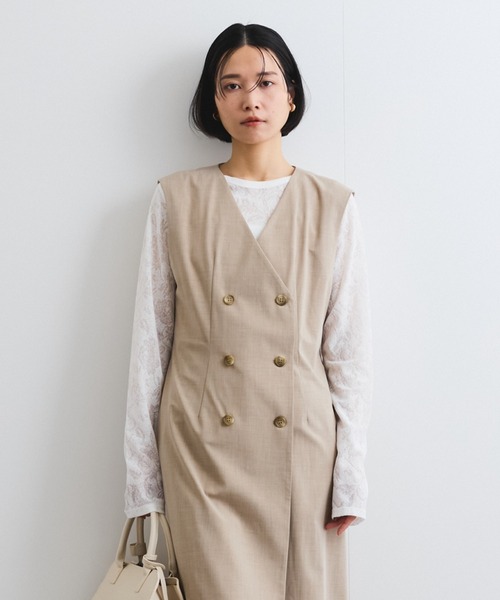ketty(ケティ)の「梳毛合繊ジレワンピース≪手洗い可能≫(ワンピース・レディース・ブラック/ベージュ/ライトグレー・M)」の3枚目の写真