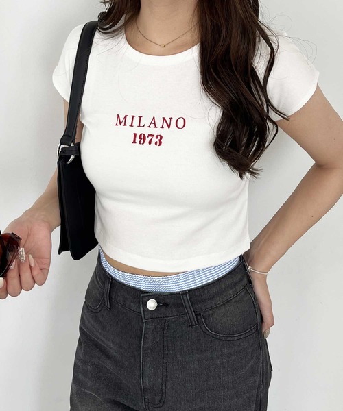 tシャツ コンパクトスムースビーズ刺繍ロゴＴシャツ レディース 60s コンパクトスムース ビーズ刺しゅうロゴT 2025新作 S/Sの
