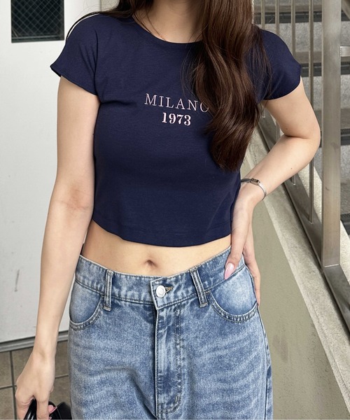 nelliy.（ネルリー）の「刺繍ロゴコンパクトピチＴシャツ（Tシャツ/カットソー・レディース・ネイビー/オフホワイト/ブラック・LARGE/MEDIUM）」の9枚目の写真