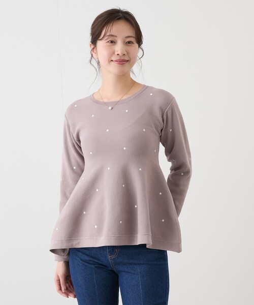Jayro(ジャイロ)の「刺繍ドットニットチュニック(ニット/セーター・レディース・ブラック/オフホワイト/ピンク・M)」の1枚目の写真