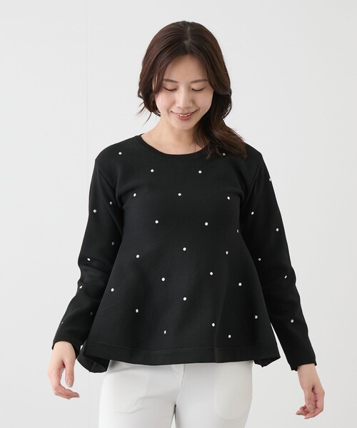 Jayro(ジャイロ)の「刺繍ドットニットチュニック(ニット/セーター・レディース・ブラック/オフホワイト/ピンク・M)」の4枚目の写真