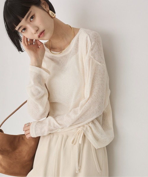 ANGIE(アンジー)の「スラブ シャーリング トップス(Tシャツ/カットソー・レディース・アイボリー/ブラック/杢グレー・FREE)」の18枚目の写真