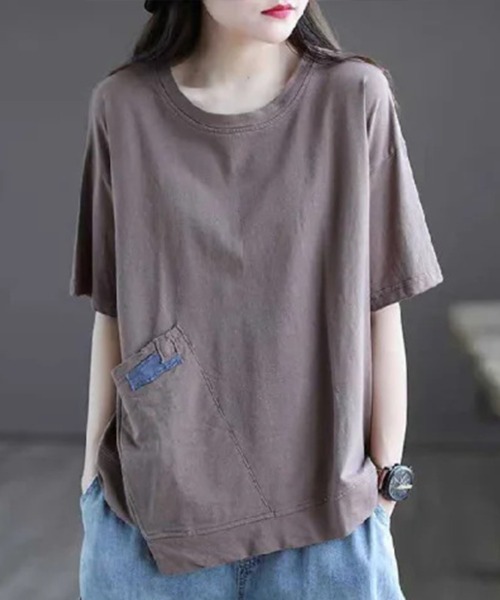SallyLunn(サリーラン)の「ポケット付き半袖トップス(Tシャツ/カットソー・レディース・ブルー/グレー/ブラック・FREE)」の1枚目の写真