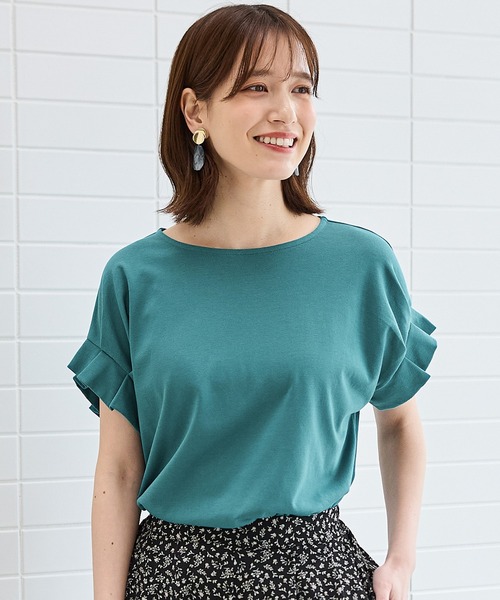 Honeys（ハニーズ）の「【ハニさら・接触冷感・吸水速乾・ＵＶカット】袖タックＴシャツ（Tシャツ/カットソー・レディース・オレンジ/スミクロ/オフホワイト/ブルー/グレイッシュベージュ/ブラック/ブルーグリーン/イエロー系その他/ライトブラウン・3L/L/LL/M/S）」の7枚目の写真