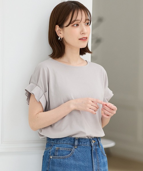 Honeys（ハニーズ）の「【ハニさら・接触冷感・吸水速乾・ＵＶカット】袖タックＴシャツ（Tシャツ/カットソー・レディース・オレンジ/スミクロ/オフホワイト/ブルー/グレイッシュベージュ/ブラック/ブルーグリーン/イエロー系その他/ライトブラウン・3L/L/LL/M/S）」の5枚目の写真