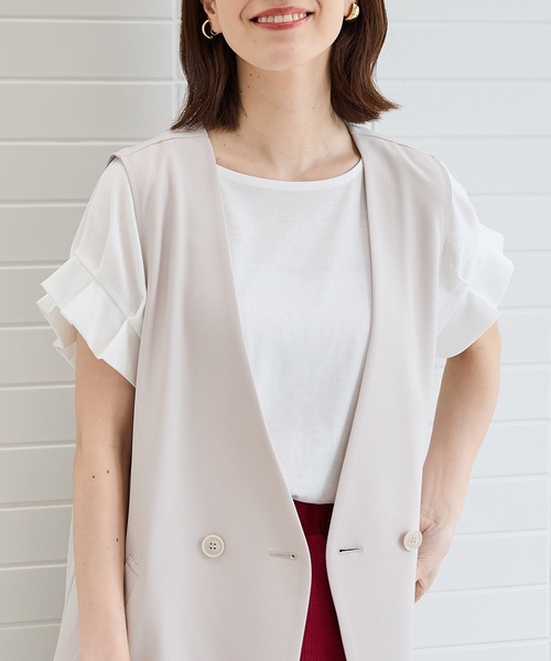 Honeys（ハニーズ）の「【ハニさら・接触冷感・吸水速乾・ＵＶカット】袖タックＴシャツ（Tシャツ/カットソー・レディース・オレンジ/スミクロ/オフホワイト/ブルー/グレイッシュベージュ/ブラック/ブルーグリーン/イエロー系その他/ライトブラウン・3L/L/LL/M/S）」の12枚目の写真