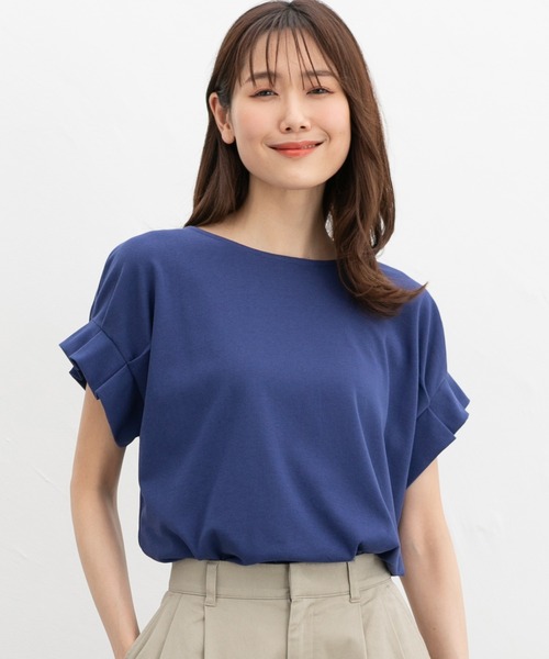 Honeys（ハニーズ）の「【ハニさら・接触冷感・吸水速乾・ＵＶカット】袖タックＴシャツ（Tシャツ/カットソー・レディース・オレンジ/スミクロ/オフホワイト/ブルー/グレイッシュベージュ/ブラック/ブルーグリーン/イエロー系その他/ライトブラウン・3L/L/LL/M/S）」の15枚目の写真