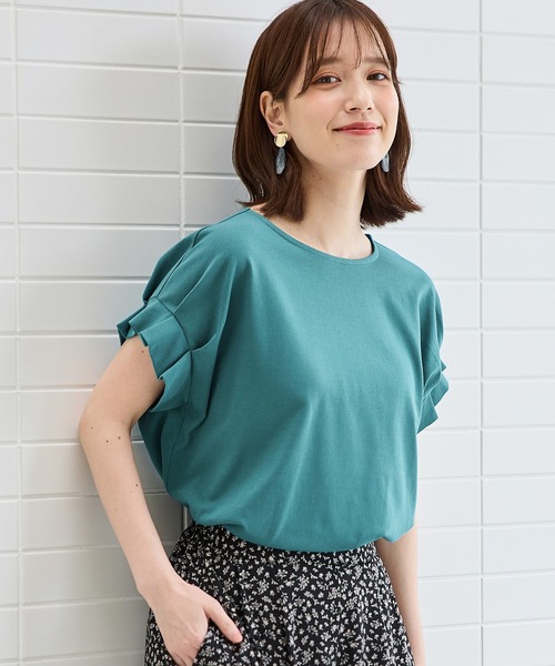 Honeys（ハニーズ）の「【ハニさら・接触冷感・吸水速乾・ＵＶカット】袖タックＴシャツ（Tシャツ/カットソー・レディース・オレンジ/スミクロ/オフホワイト/ブルー/グレイッシュベージュ/ブラック/ブルーグリーン/イエロー系その他/ライトブラウン・3L/L/LL/M/S）」の17枚目の写真