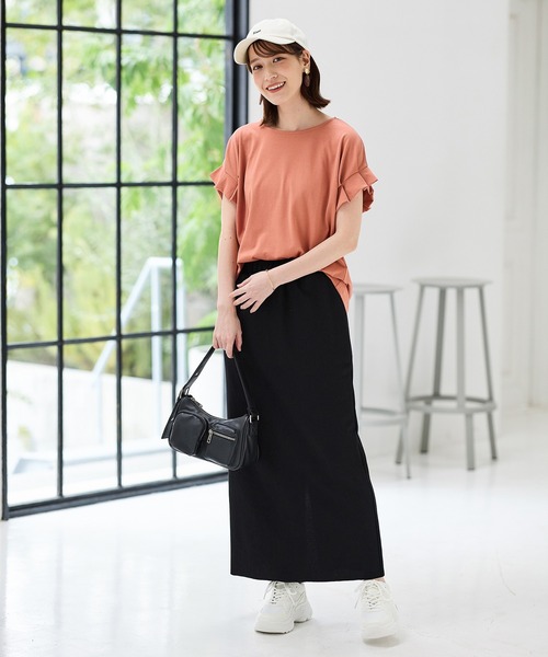 Honeys（ハニーズ）の「【ハニさら・接触冷感・吸水速乾・ＵＶカット】袖タックＴシャツ（Tシャツ/カットソー・レディース・オレンジ/スミクロ/オフホワイト/ブルー/グレイッシュベージュ/ブラック/ブルーグリーン/イエロー系その他/ライトブラウン・3L/L/LL/M/S）」の20枚目の写真