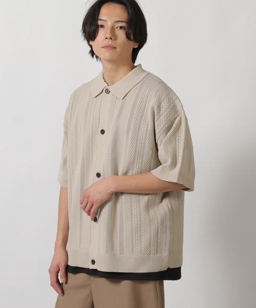 LAKOLE(ラコレ)の「透かし編みニット半袖シャツ / 324302(ニット/セーター・メンズ・ベージュ/ブラック/ブルー・LARGE/MEDIUM)」の2枚目の写真